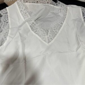 NWOT. Elegant White Lace Trim Top